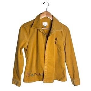 Christopher&Banks Corduroy Button Up Size Small Harvest Embroidery Yellow